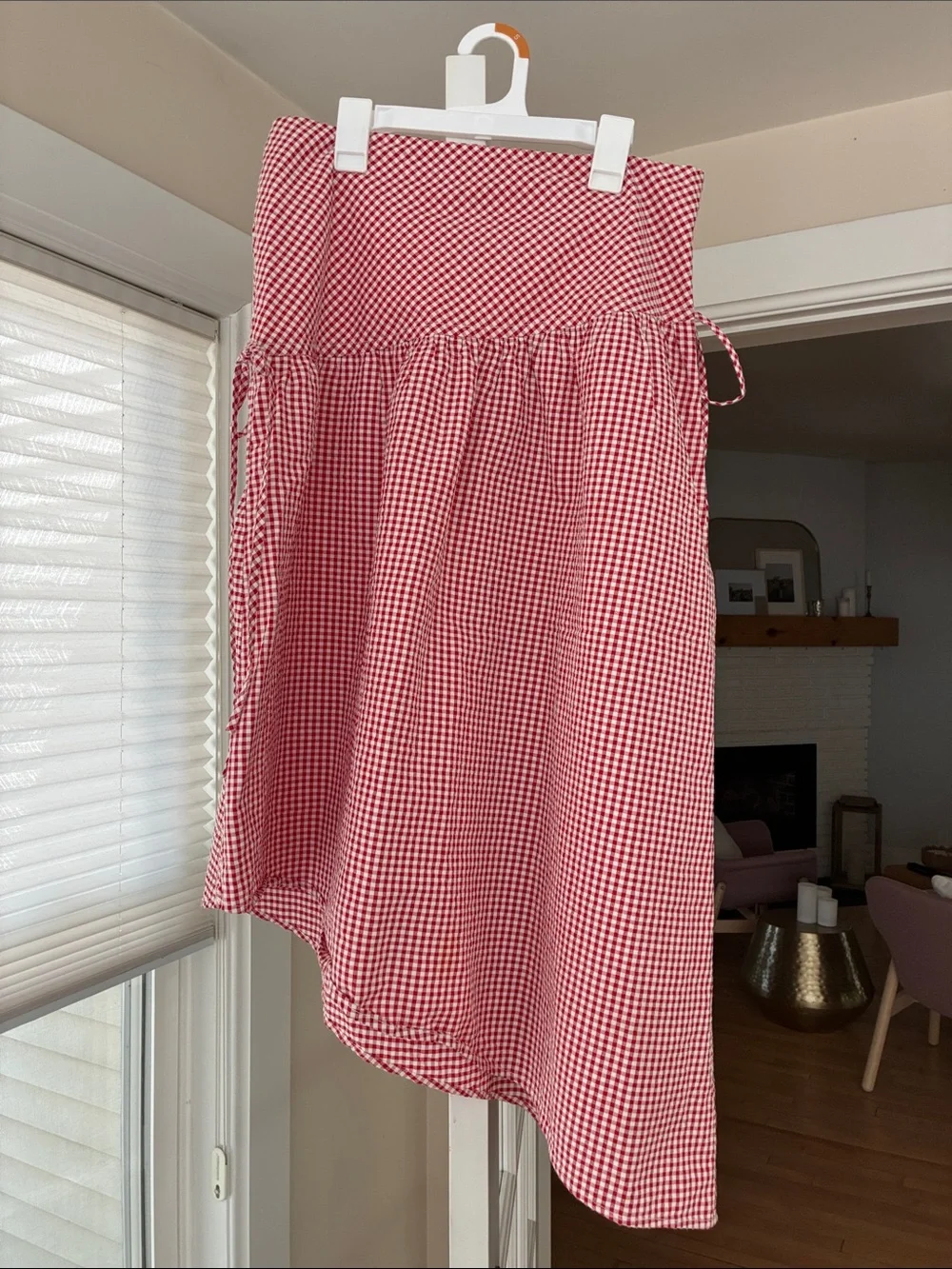 Anthropologie Red Gingham High-Low Midi Skirt